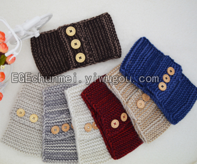 The new European manufacturers selling knitting wool mixed color three wooden buttons headband lady winter wool headband