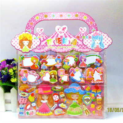 The new girl princess dress dress three stickers one children's toys bubble stickers name