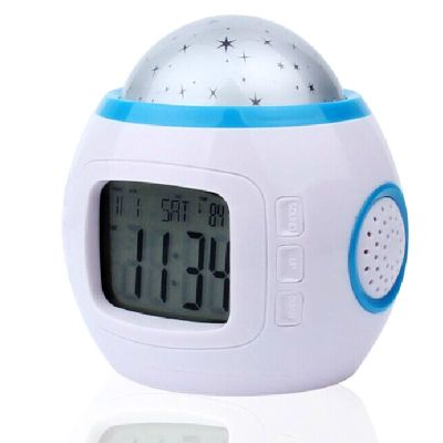 Music Alarm Clock Creative Cute Starry Sky Projection Clock Fashion Electronic Clock Children's Small Alarm Clock Mute Luminous Calendar