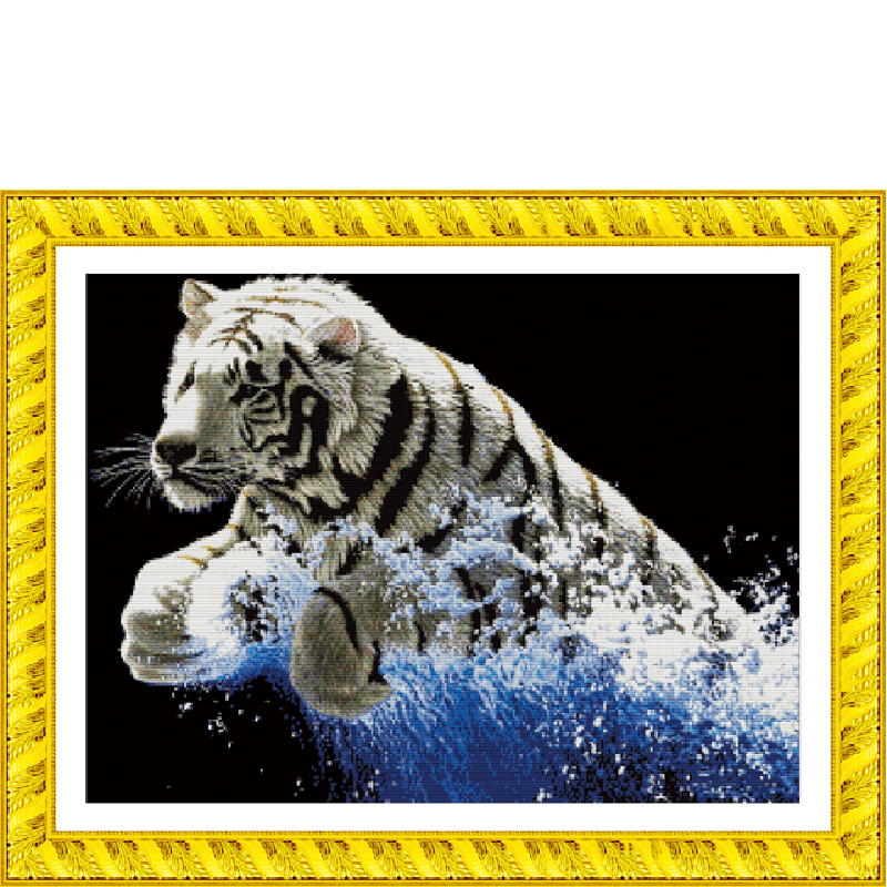 printed cross stitch crafts handmade wholesale material package walking in the waves tiger g0674