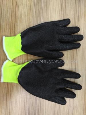 Thirteen pin nylon gloves wear rubber gloves wrinkles gloves fluorescent green yarn black rubber gloves