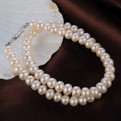 7-8mm surrounded by light natural freshwater pearl necklace steamed round wholesale