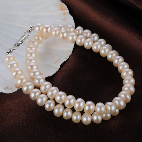 7-8mm four-sided light natural freshwater pearl necklace steamed bun round wholesale