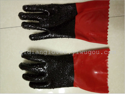 Factory direct acid particles strengthen the red and black color double slip gloves oil resistant waterproof gloves