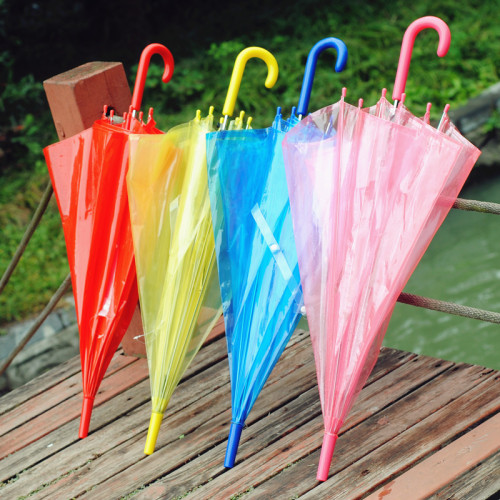 adult and children students fully transparent plastic environmental protection straight handle automatic umbrella printable logo customization advertising umbrella