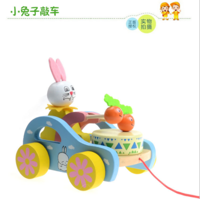 Creative New Toys Wooden Early Education and Wisdom Children's Little Bunny Drum Drag Car Toddler Teaching Aids