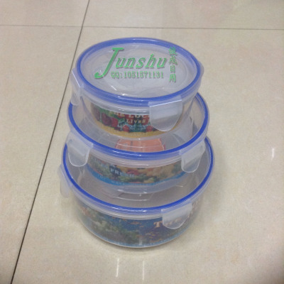 Three sets of plastic box round fruit lunch box lunch box