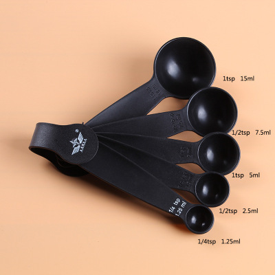 Black 5-Piece Set Measuring Spoon with Scale Plastic Seasoning Spoon Cake Tools Factory Wholesale