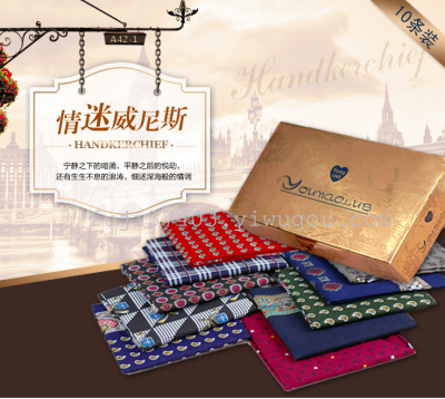 Men's cotton 40*40cm boutique business 10 pack boxed handkerchief