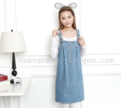 Denim apron Korean version barista work oil painting western restaurant roast sleeveless custom LOGO