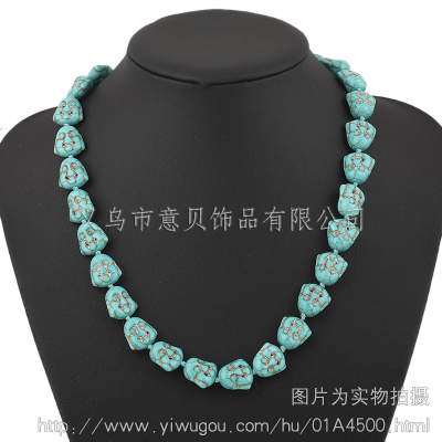 [Italy] Coral Bay natural turquoise necklace double Buddha Turquoise Necklace factory direct