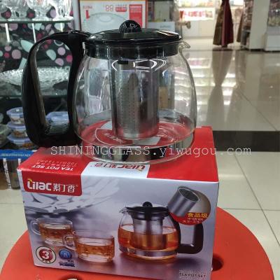 Heat-resistant glass tea set with filter large capacity glass tea pot with handle stainless steel tea pot