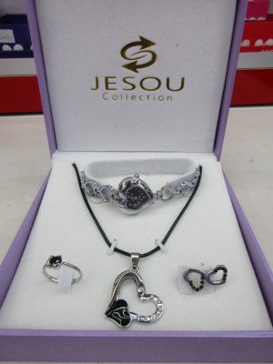 2016 Ladies Watch Stainless Steel Necklace Earrings Set Fashion Jewelry JESOU