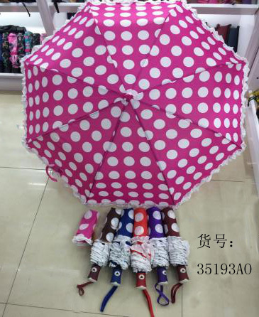 women‘s lace folding tri-fold self-opening umbrella dot large flower pattern