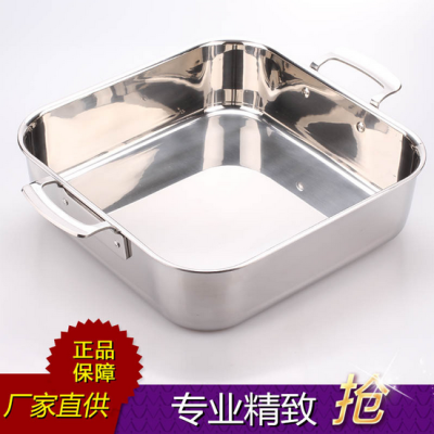 Hotel Supplies Three-Layer Steel Double-Ear Square Mandarin Duck Hot Pot Stainless Steel Short Pot