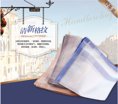 Gentlemen 40 cm 100% cotton light color weaving stripe handkerchief 