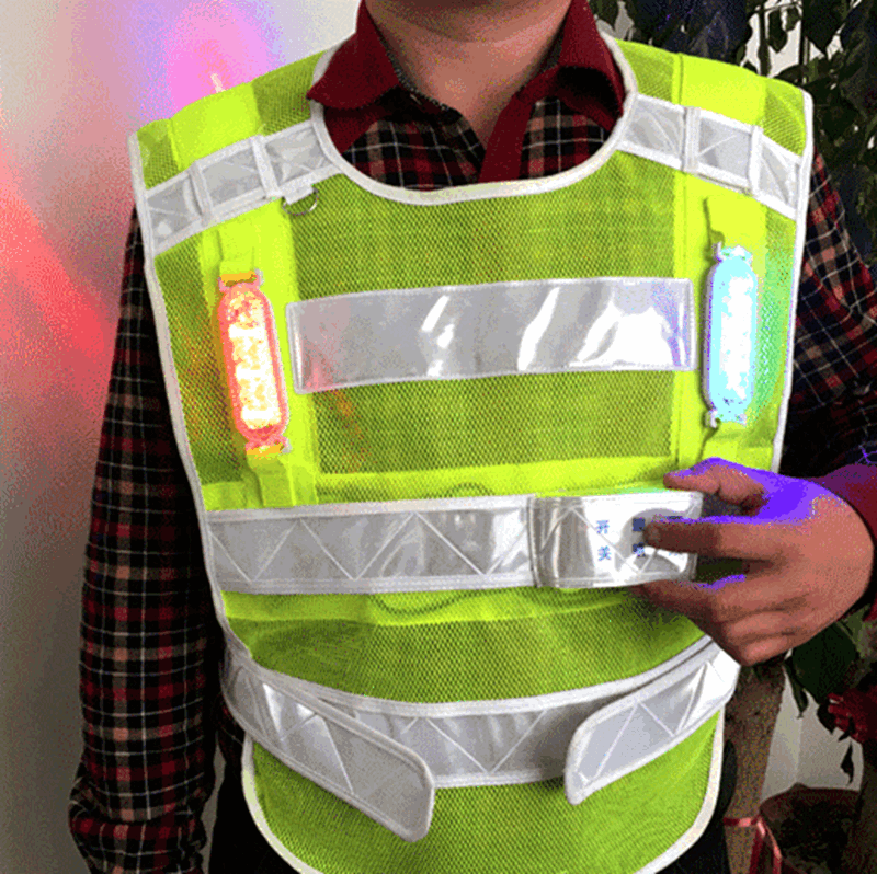 led rechargeable red and blue flashing warning vest road patrol reflective vest