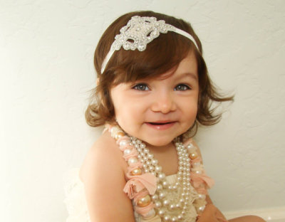 The latest European style high-end baby girls Handmade Beaded hair hoop hair lead