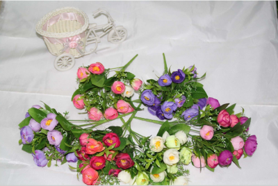 5 head 15 flower tea rose flower simulation silk flowers small wholesale home furnishings