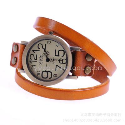 Europe and the United States real leather watch retro large dial double winding Leather Watchband Bracelet Watch