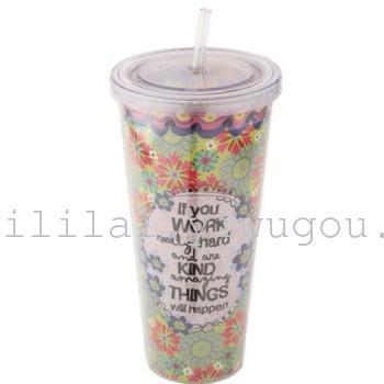 Special sale Europe and America style double layer environmental protection material with card paper straw cup 700ML
