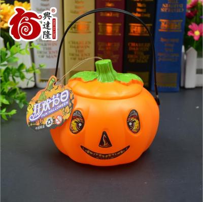 Halloween pumpkin bucket 13cm with cover pumpkin candy jar (with light)