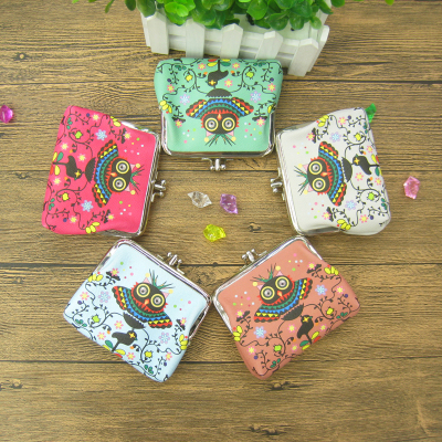 Flying owl map lovely purse color / double iron clip package / cartoon Wallet