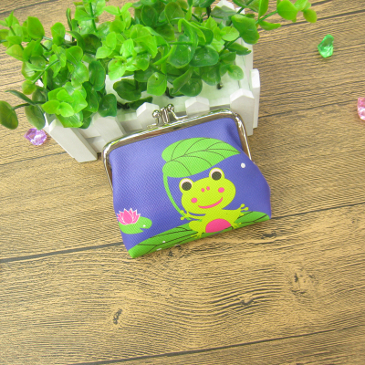 Color printed frog picture cute zero wallet/double layer iron clip bag/cartoon zero wallet