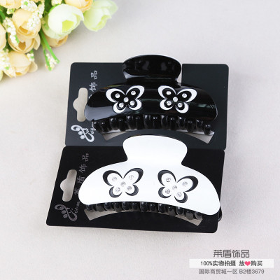 Black and white hollow vertical clamping clip butterfly hairpin Masson simple floral banana clip