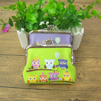 Happy color figure Purse / cute owl double iron clip bag / cartoon Wallet