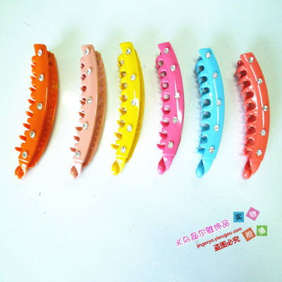 Factory direct solid color painting hair myxohyaline round diamond banana clip vertical Clip Card