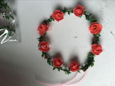 Ring Headdress Scenic Spot Wreath Green Leaf and Fake Flower Hair Band Wholesale Night Market Festival Hot Sale Factory Direct Sales