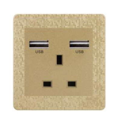 M6 series of golden mosaic series plane point 13A three with dual USB socket