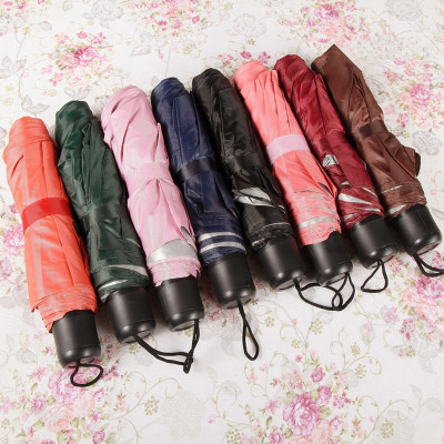 Three Fold over Mini Umbrella Easy to Carry Folding Umbrella All-Weather Umbrella Sun-Proof Silver Plastic Umbrella