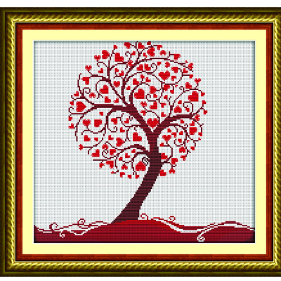 Cross stitch new art landscape painting photo frame love tree G0806