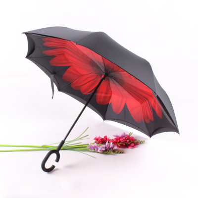 Reverse Umbrella Double-Layer Hand Free-Type Creative Umbrella Little Daisy Sun-Proof Car Umbrella Various Patterns Customized Advertising Umbrella