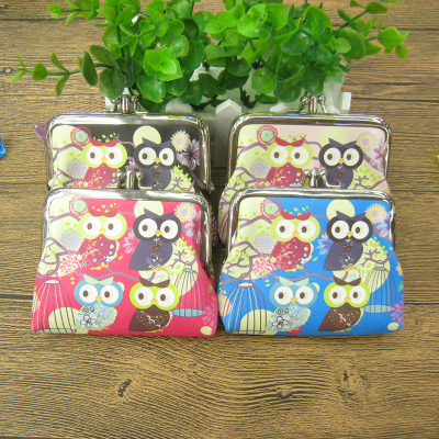 Four creative owl cute zero wallet / double iron clip bag / cartoon Wallet