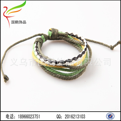 Multi layer color wax rope bracelet leather braided hand rope Pu knitting