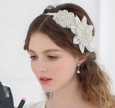 European and American Bride headdress hair band high-grade pure handmade beaded headband hair