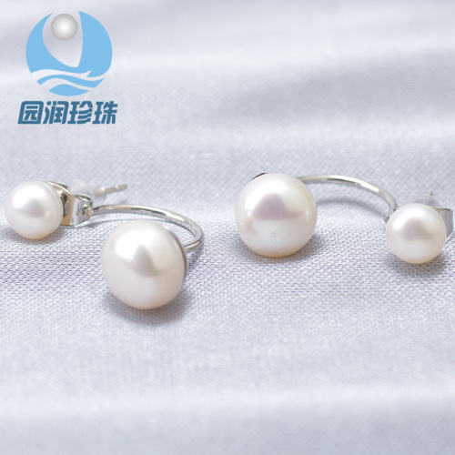 8-9mm steamed bread round natural freshwater pearl elbow stud earrings for women