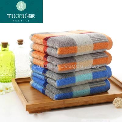 Tuoou 32 strands of cotton yarn dyed Plaid men general dark absorbent towel washcloth