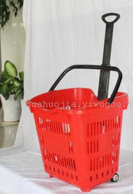 Large Two-Wheel Extendable Pull Rod Shopping Basket