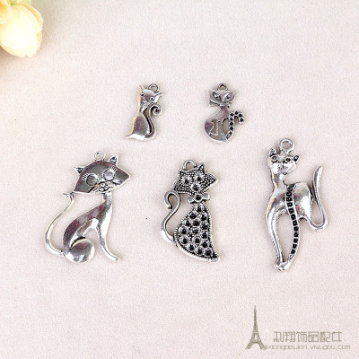 Small adorn article zinc alloy accessories antique silver cat handmade DIY jewelry accessories