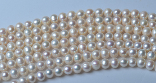 5-5.5mm freshwater pearl white nearly round steamed bread round pearl necklace