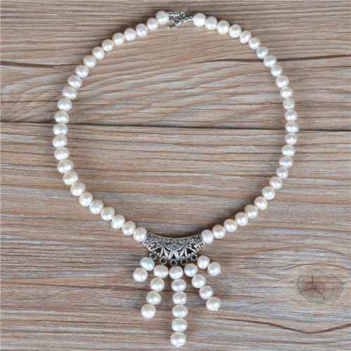 Ancient Silver Natural Pearl Tassel Necklace