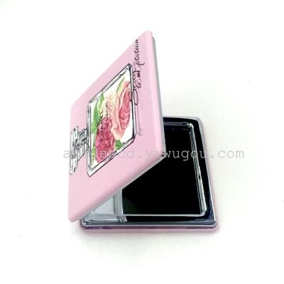 PU skin cosmetic mirror folded double sided European mirror to carry a mirror square