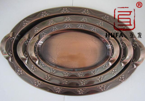 egg-shaped disc plated red copper bronze arab plate art plate three-piece set..