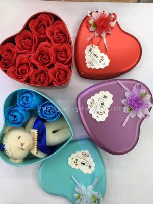 Creative holiday gift doll bear rose soap flower heart gift box