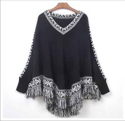 New winter cloak female Korean fringed shawl collar cloak V loose knit coat
