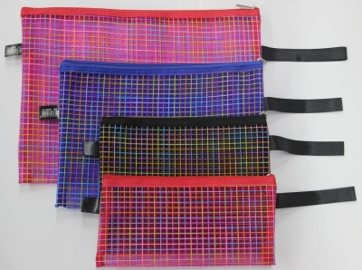 Two-Tone Plaid Mesh Bag Zipper Bag Edge Sliding Bag File Bag